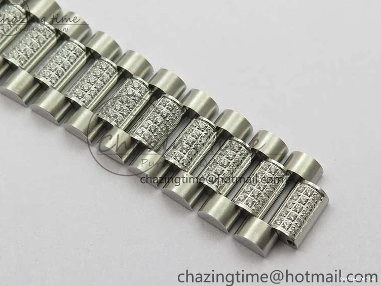 0517 SmoothTexture Day-Date 36mm 128239 SS Crystal BP Best Edition Black MOP Crystal Marker Dial on SS President Bracelet A 2681